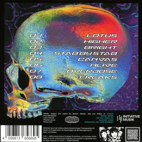 CD-Cover mit einem Totenkopf und Trackliste, einschließlich Lotus und Overdose Freaks.