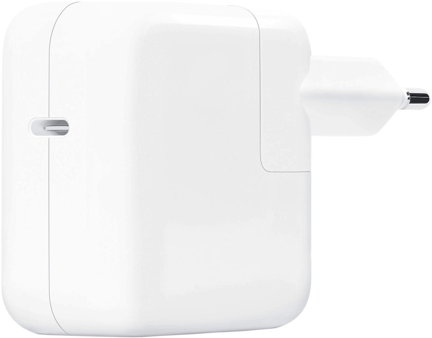 Fehér Apple hálózati adapter C típusú porttal és dugóval.