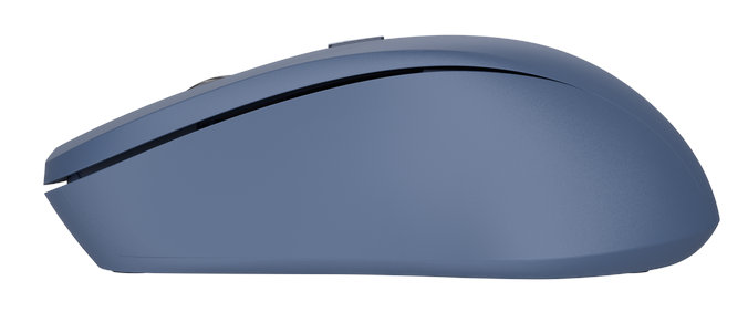 Niebieska mysz komputerowa na białym tle, widok z boku.