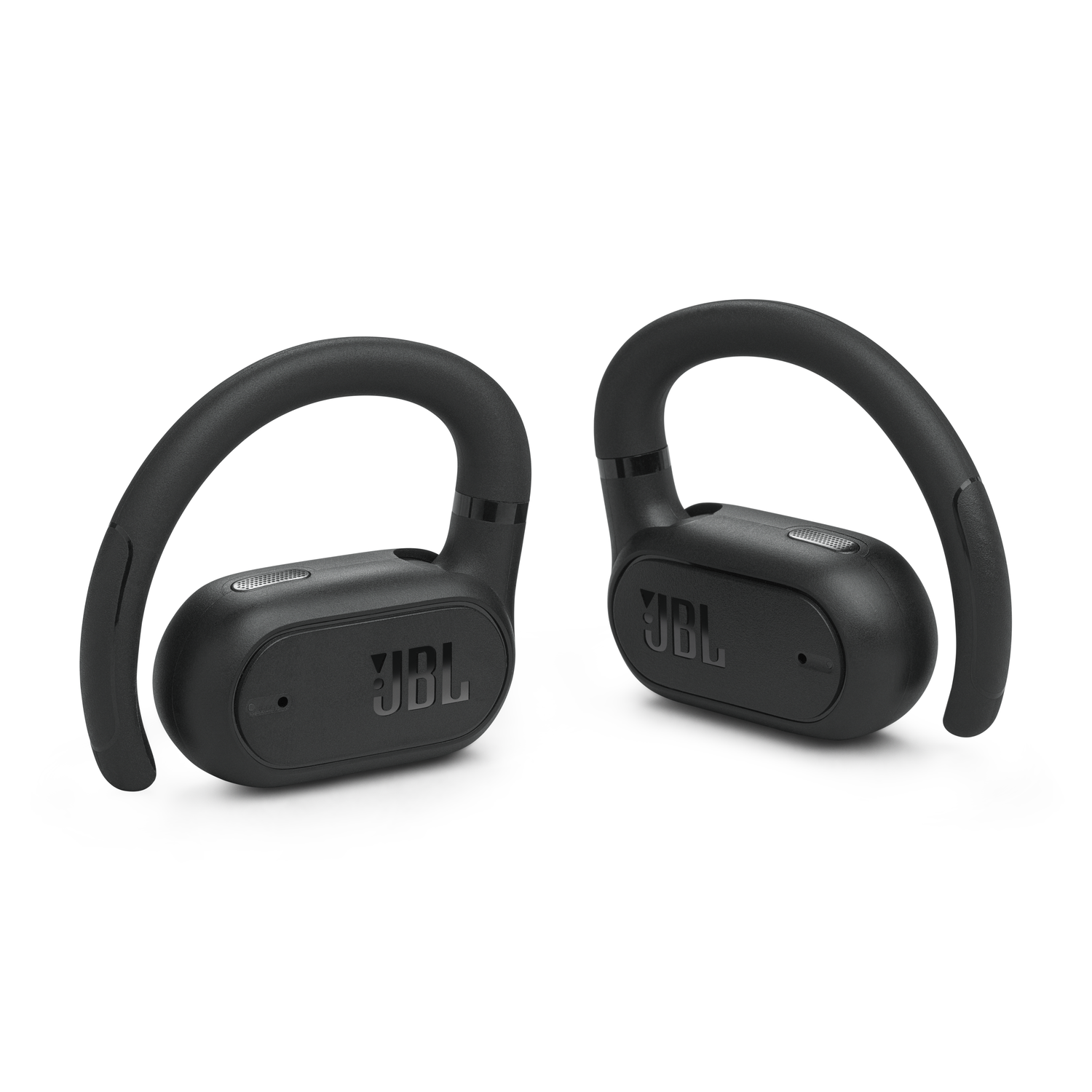 Black JBL earbuds with ear hooks on a white background. JBL logo is visible.