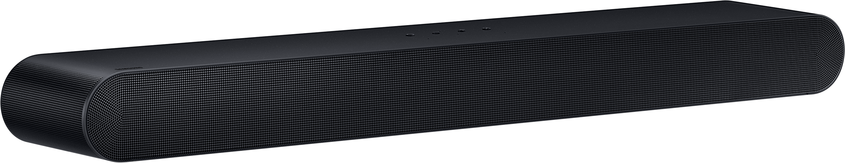 Fekete soundbar fekete háttéren. Rácsos kialakítású.