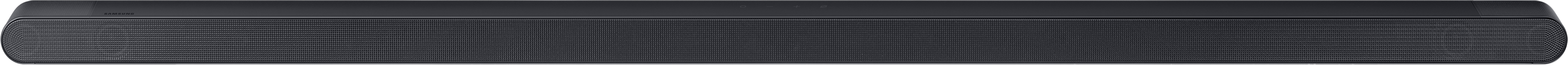 Egy fekete soundbar hálós előlappal. A soundbar téglalap alakú.