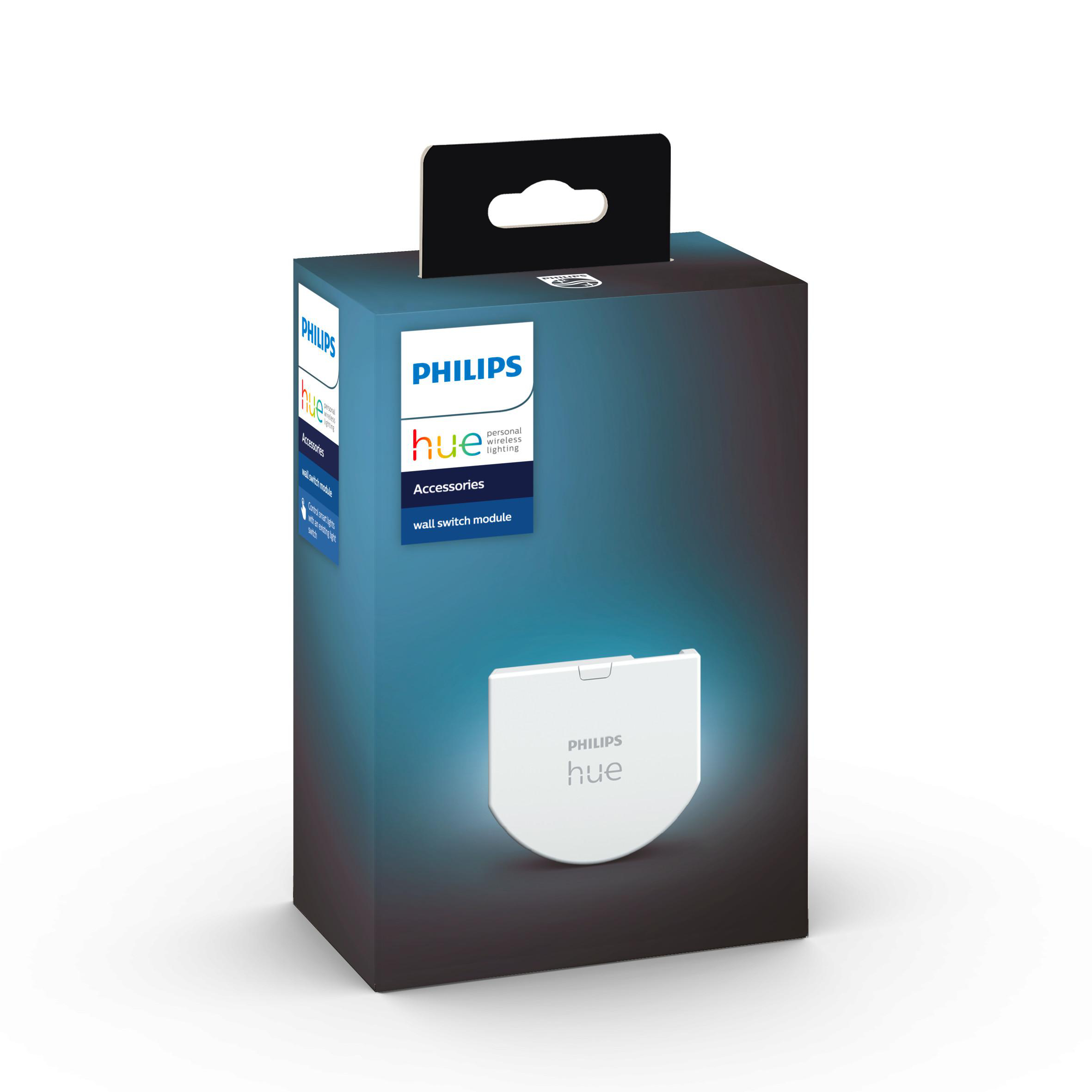 Philips Hue Wandschaltermodul-Box, weiß, auf weißem Hintergrund.