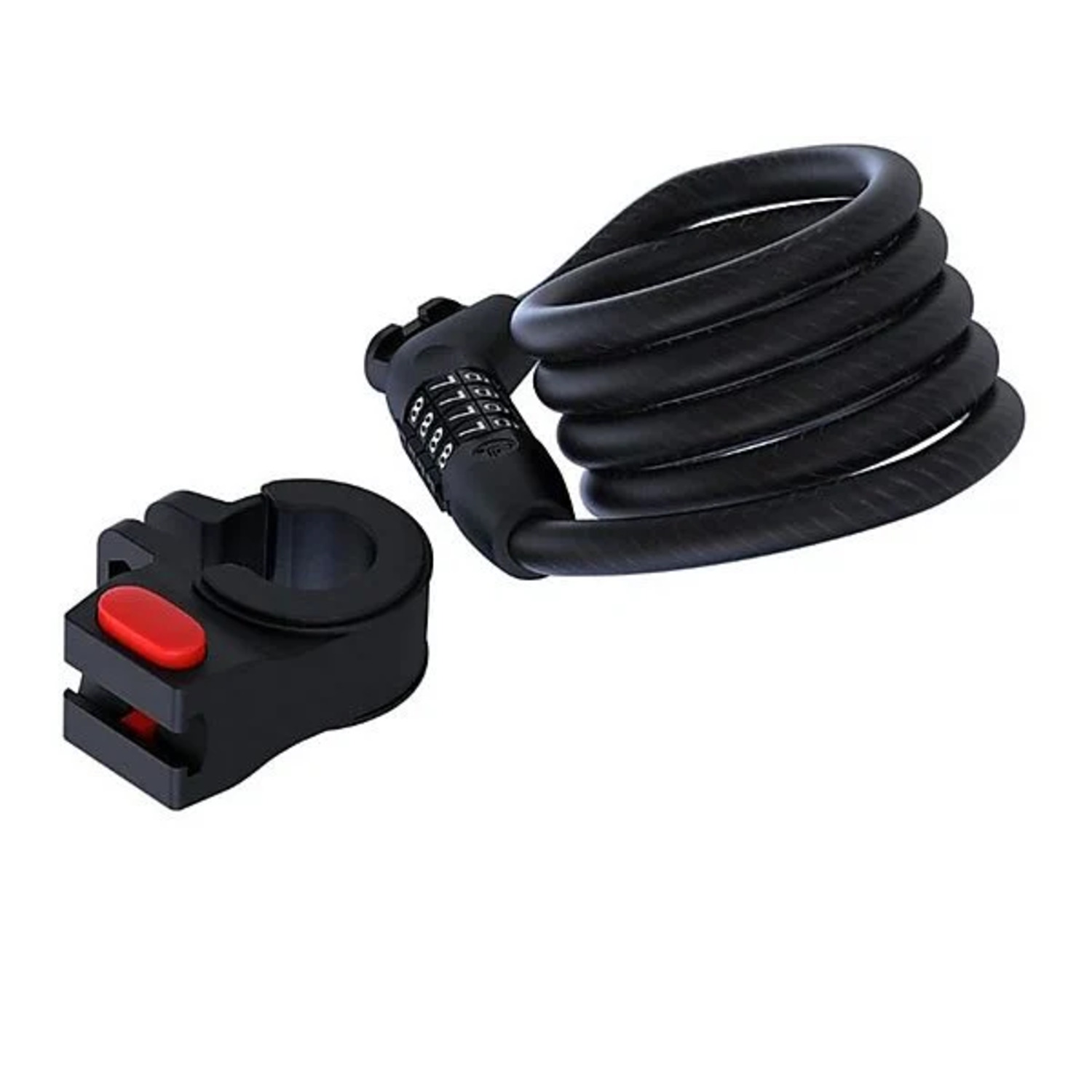 Black bicycle lock with a combination dial and a bracket for mounting.