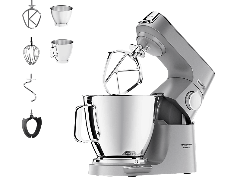 KENWOOD Titanium Chef Baker XL KVL85.004SI mit integrierter Waage, Patisserie-Set und 2 Rührschüsseln Küchenmaschine Silber (Rührschüsselkapazität: 7 l, 1200 Watt)