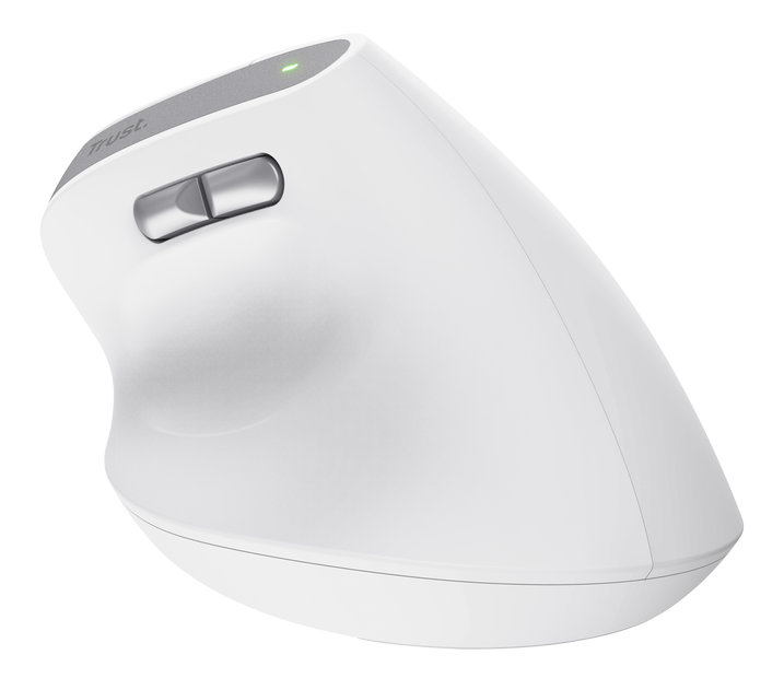 Biała mysz ergonomiczna z dwoma przyciskami, kółkiem.