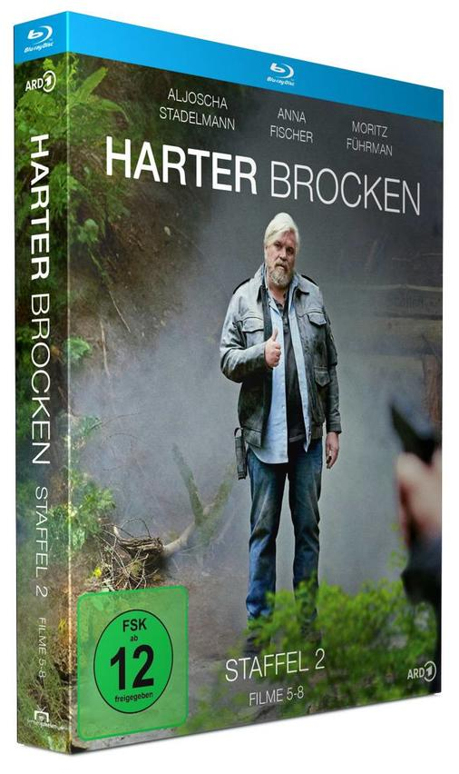 Blu-ray-Cover: 'Harter Brocken' mit einem Schauspieler. Grüner FSK 12-Aufkleber. Staffel 2, Filme 5-8.