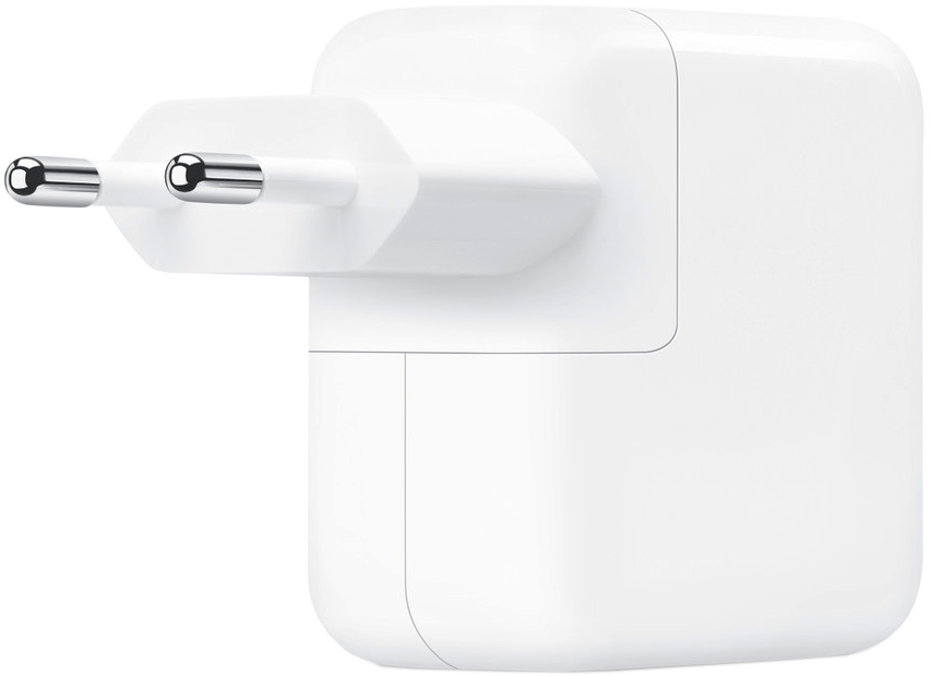 Fehér Apple töltő két fémcsatlakozóval.