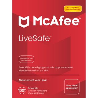 McAfee LiveSafe, Antivirus- en internetbeveiligingssoftware, Onbeperkt aantal apparaten (Windows/Mac/Android/iOS), eenjarig abonnement