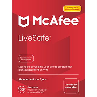 McAfee LiveSafe, Antivirus- en internetbeveiligingssoftware, Onbeperkt aantal apparaten (Windows/Mac/Android/iOS), eenjarig abonnement