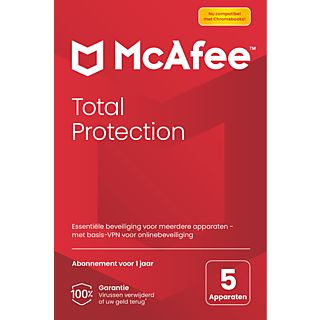 McAfee Total Protection, Antivirus- en internetbeveiligingssoftware, 5 apparaten (Windows/Mac/Android/iOS), eenjarig abonnement