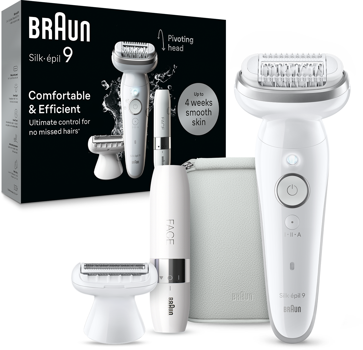 Braun Silk-épil 9 készlet, epilátorral és tartozékokkal.