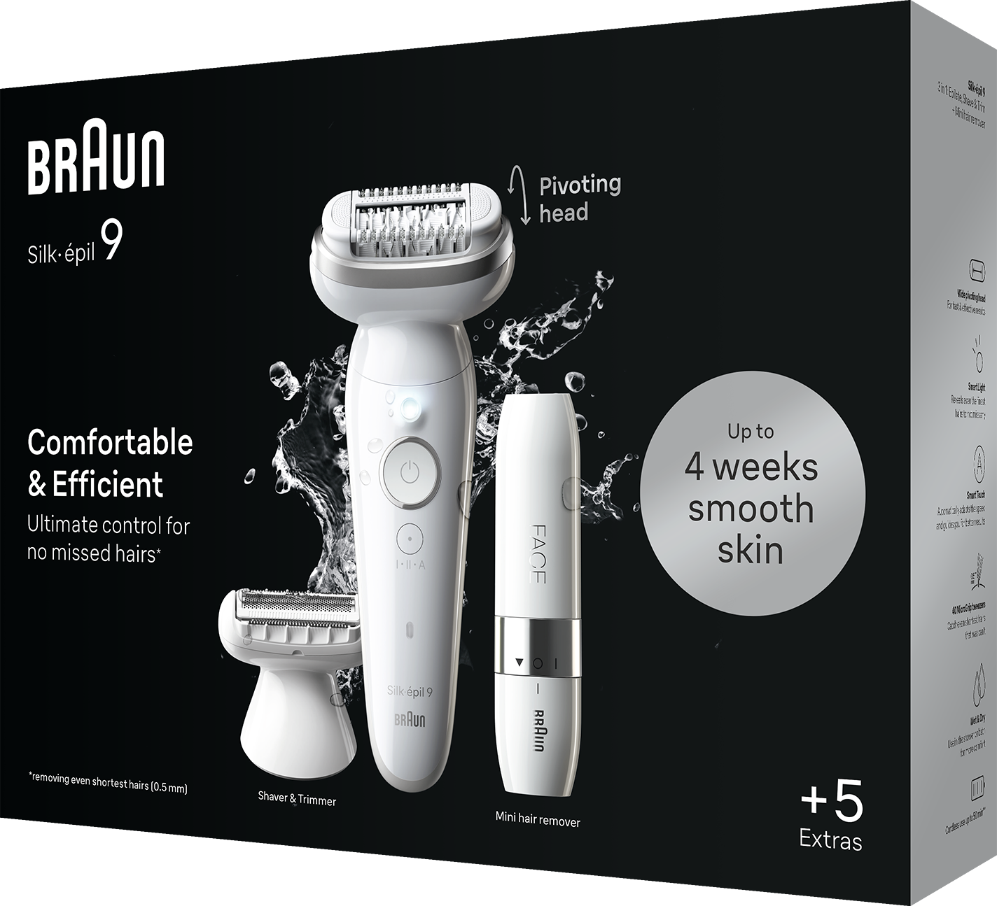 Braun Silk-épil 9 epilátor doboza, a készülékkel és tartozékokkal.