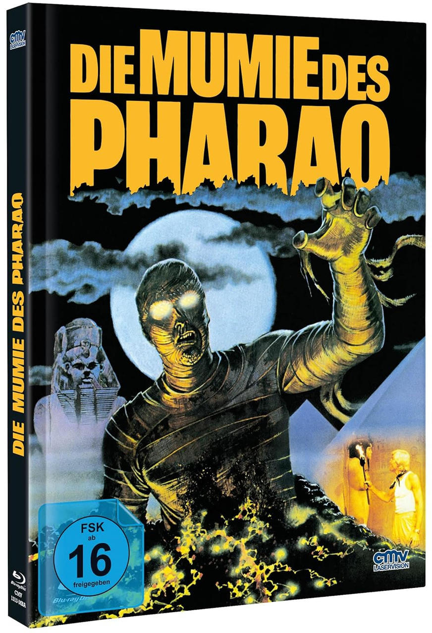 DVD-Cover: Die Mumie des Pharao. Zeigt eine Mumie, den Mond und eine Figur im Hintergrund.