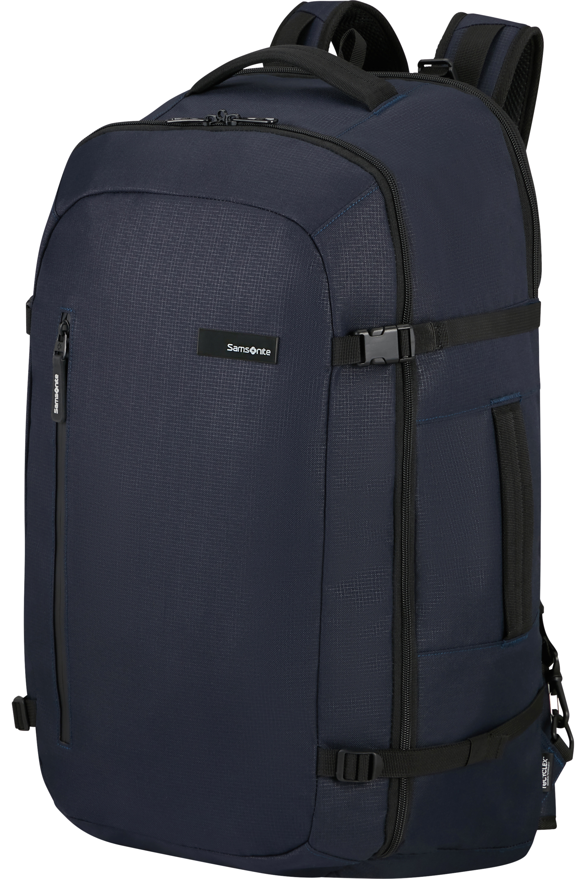 Sötétkék Samsonite hátizsák fekete részletekkel.
