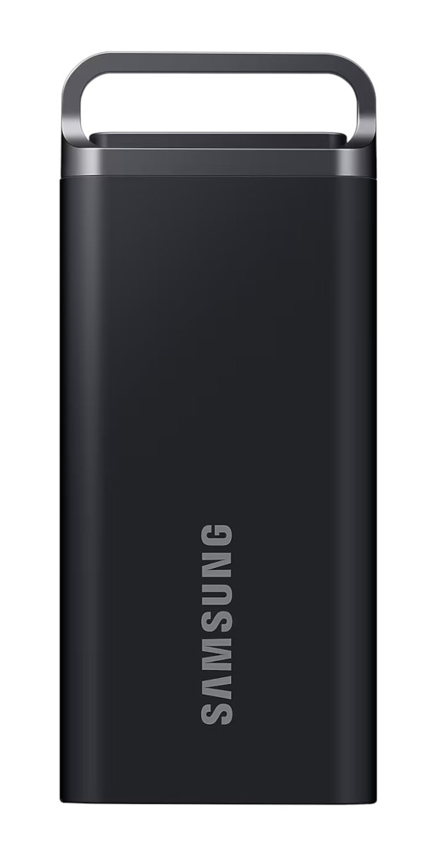 Czarny pendrive Samsung z metalowym uchwytem. Słowo SAMSUNG jest wydrukowane na srebrno.