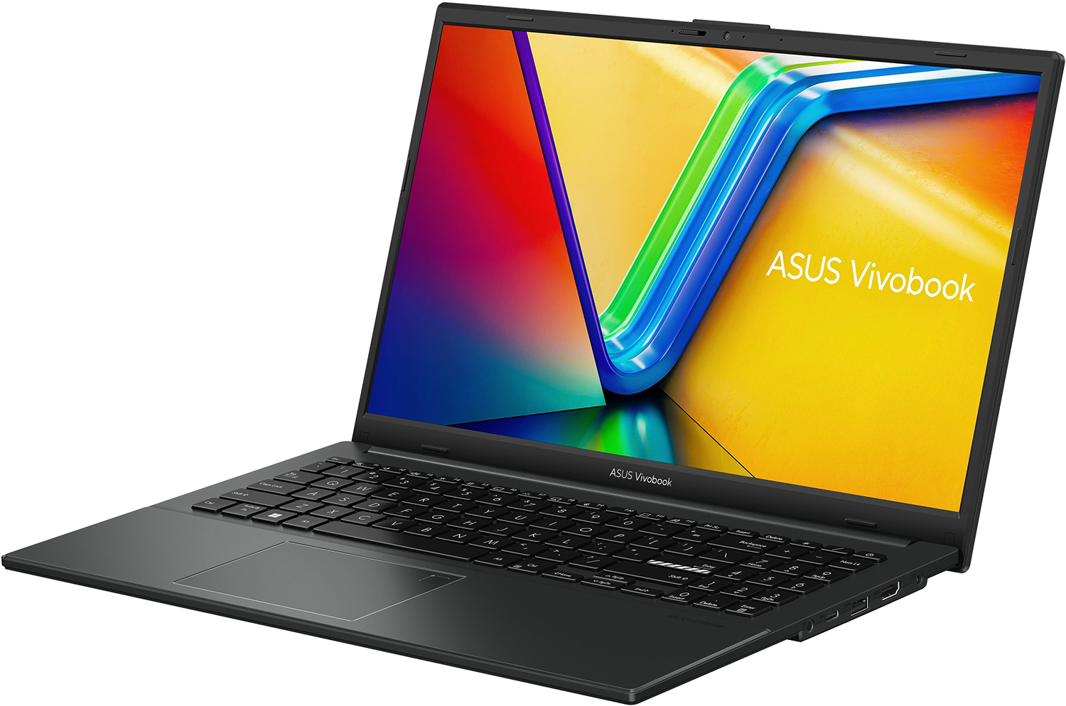 Laptop színes képernyővel. A laptop nyitva van, látható a billentyűzet, a tapipad és a kijelző.