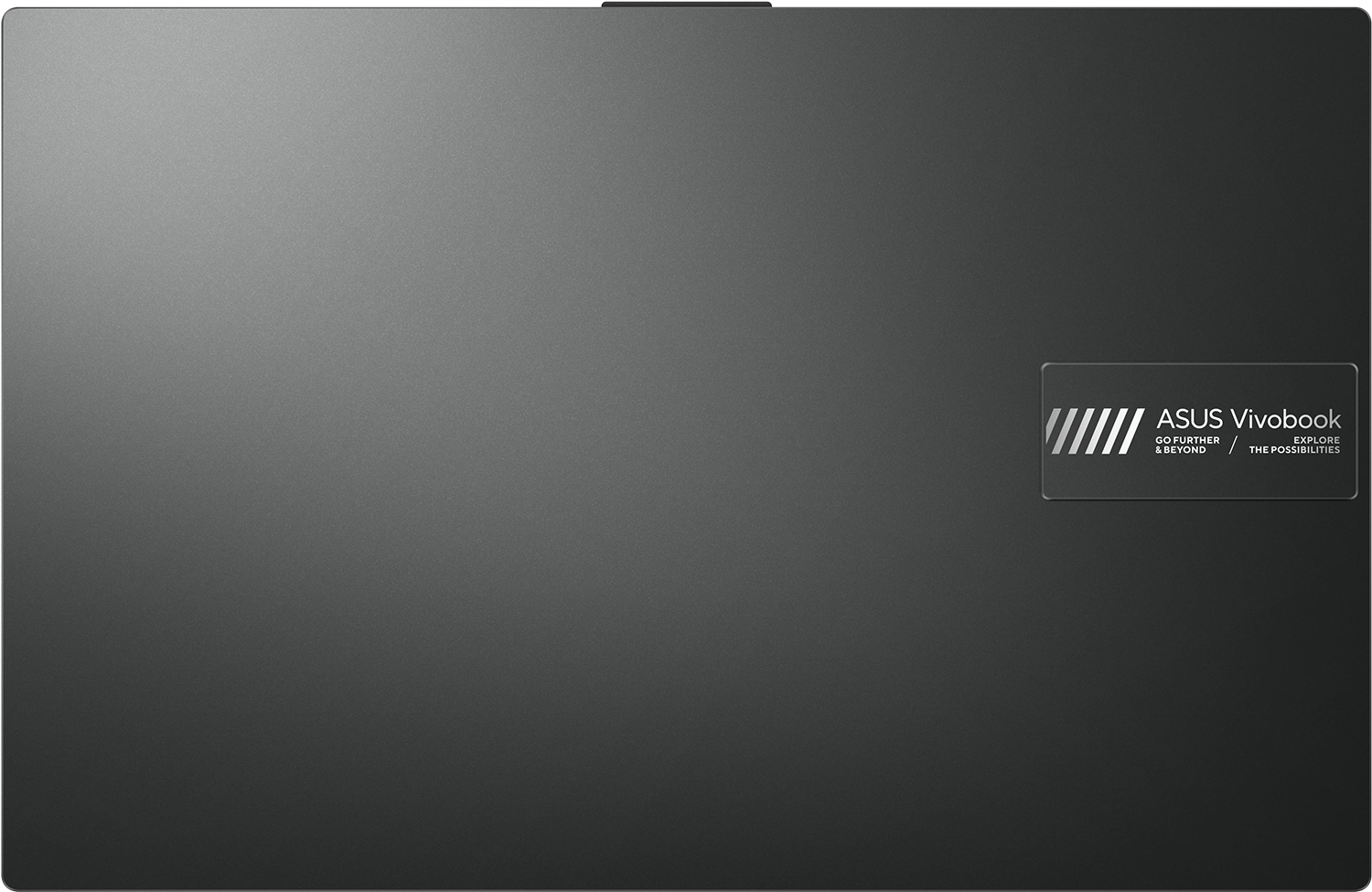 Sötétszürke laptop hátlap ASUS Vivobook logóval. Tiszta, minimalista dizájn.