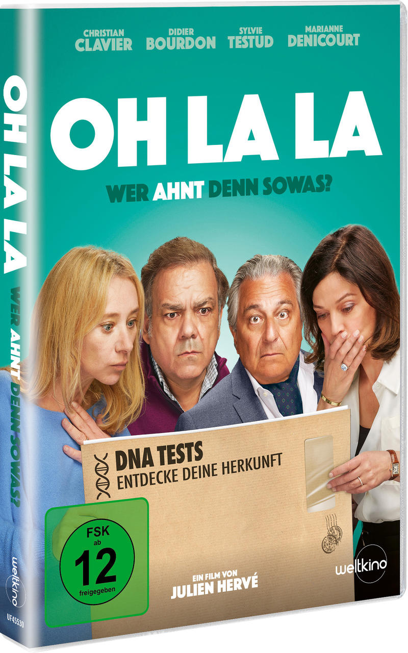DVD-Cover mit vier besorgten Personen und einem DNA-Test-Umschlag.