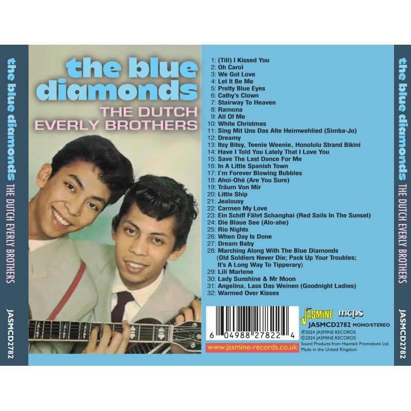 Das Albumcover von The Blue Diamonds mit zwei Männern mit Gitarren und Text auf Niederländisch.