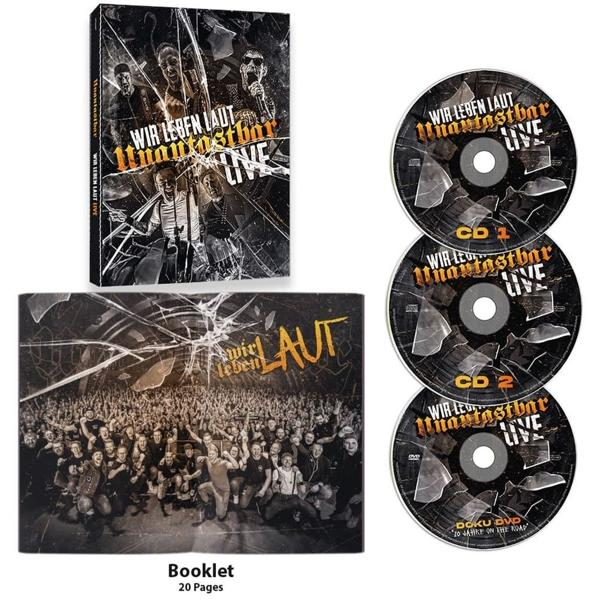Eine Box mit einem Live-Musikalbum mit CDs und einem Booklet mit einer Menschenmenge auf einem Konzert.