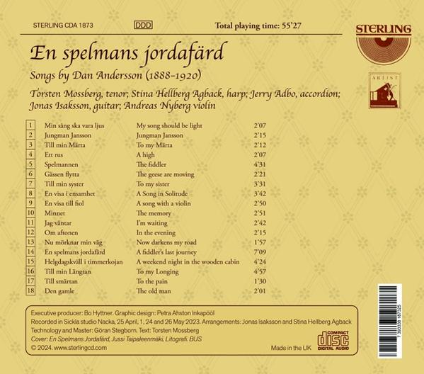CD-Rückseite mit Songliste, Künstlernamen und Produktionsdetails auf gelbem Hintergrund.
