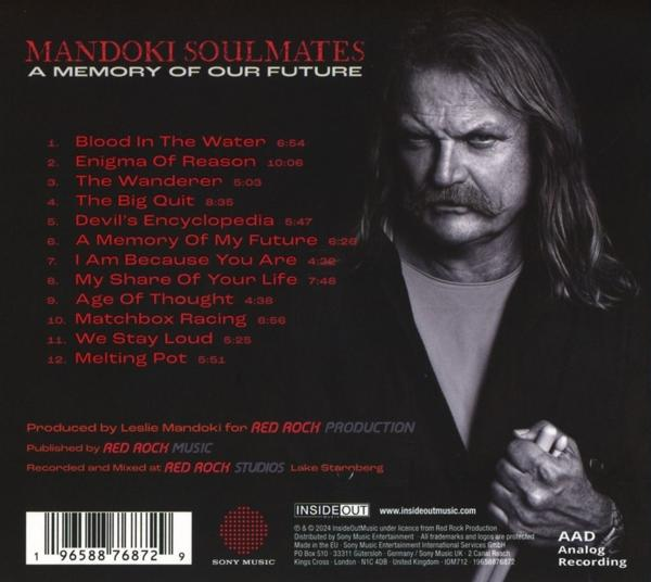 Albumcover mit einem Mann mit Schnurrbart. Der Albumtitel lautet 'Mandoki Soulmates', die Titelliste ist sichtbar.