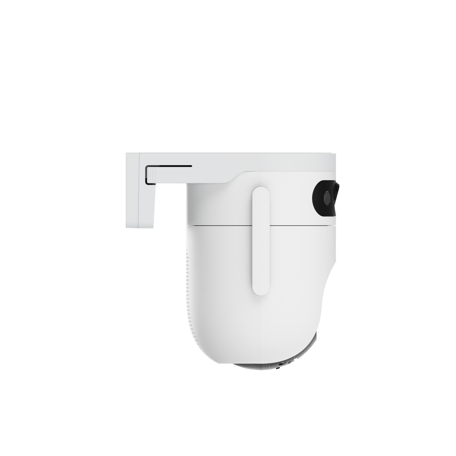 Een witte beveiligingscamera voor buiten, gemonteerd aan een muur.