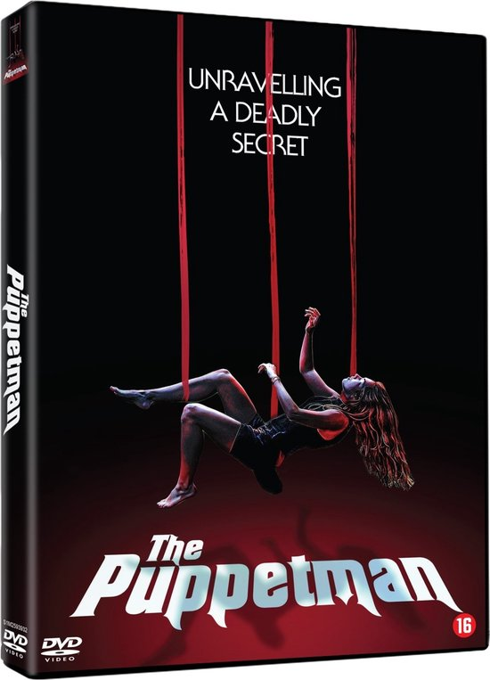 Couverture DVD de 'The Puppetman', avec une femme tombant de cordes.
