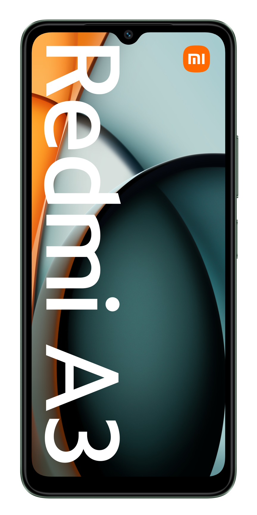 Czarny smartfon z napisem 'Redmi A3'. Tło pokazuje abstrakcyjne kolory.