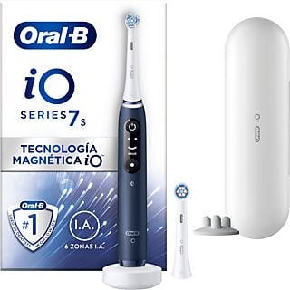 Cepillo eléctrico - Oral-B iO 7S, 5 modos, Pantalla interactiva, Sensor de presión, 2 cabezales y estuche de viaje, Azul