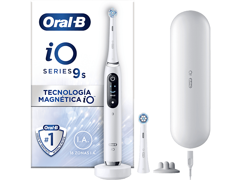 Cepillo eléctrico - Oral-B iO 9S, Seguimiento 3D, Sensor de Presión, Estuche Carga, Diseñado Por Braun, Blanco