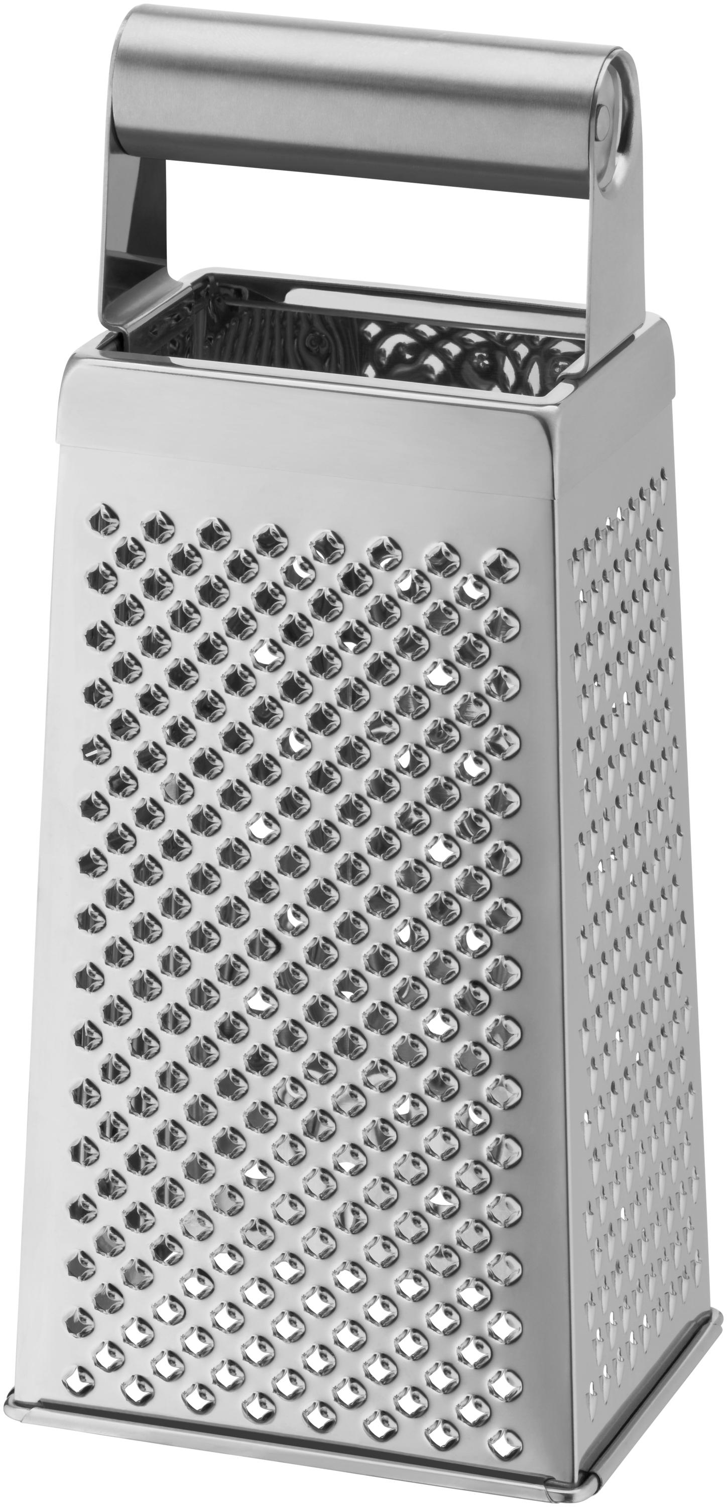 Eine Metallreibe auf weißem Hintergrund.