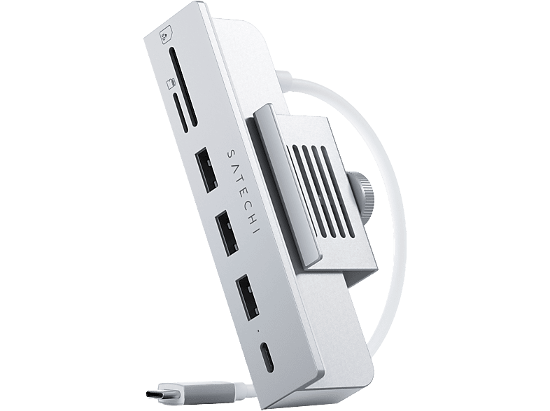 SATECHI Clamp Hub iMac multiport adapter, USB Type-C, 3xUSB-A 3.0, microSD, ezüst (ST-UCICHS)