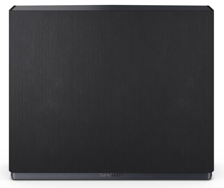 Czarny, prostokątny głośnik z teksturowanym przodem i ciemnoszarą ramą.