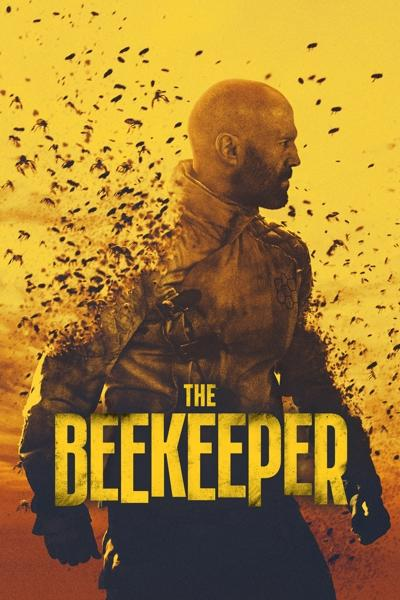 Filmposter: Man met bijen, titel 'The Beekeeper'.