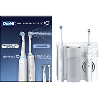 Centro de higiene dental - Oral-B Irrigador + cepillo de dientes eléctrico iO4 Quite White, 4 cabezales, Tecnología iO, Bluetooth, Blanco