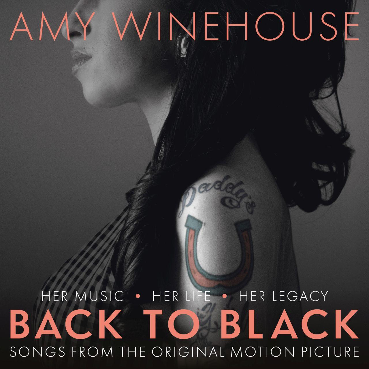 Pochette de l'album d'Amy Winehouse. Avec une femme tatouée et les mots "Back to Black".