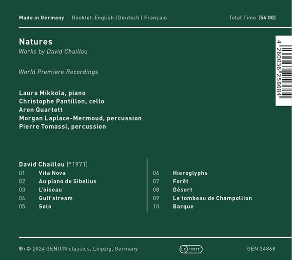 CD-Rückseite mit Titel 'Natures', Künstlern und Liedliste. Made in Germany.