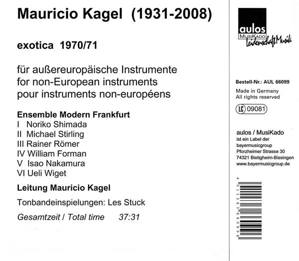 Albumtitel Mauricio Kagel, Werk 'exotica 1970/71', mit Ensemble Modern Frankfurt.
