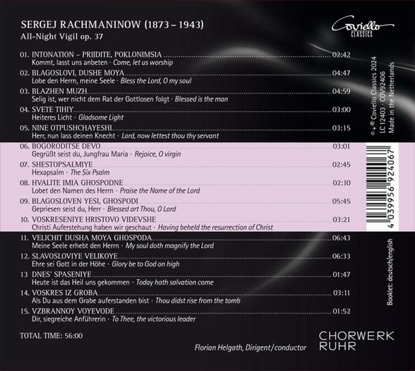 Titelliste für Sergej Rachmaninows Werk Op. 37 mit Titeln, Untertiteln und Laufzeiten.