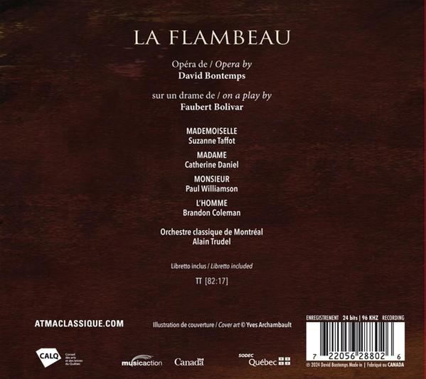 Albumcover mit Titel 'La Flambeau', Oper von David Bontemps, Besetzung und Logos.