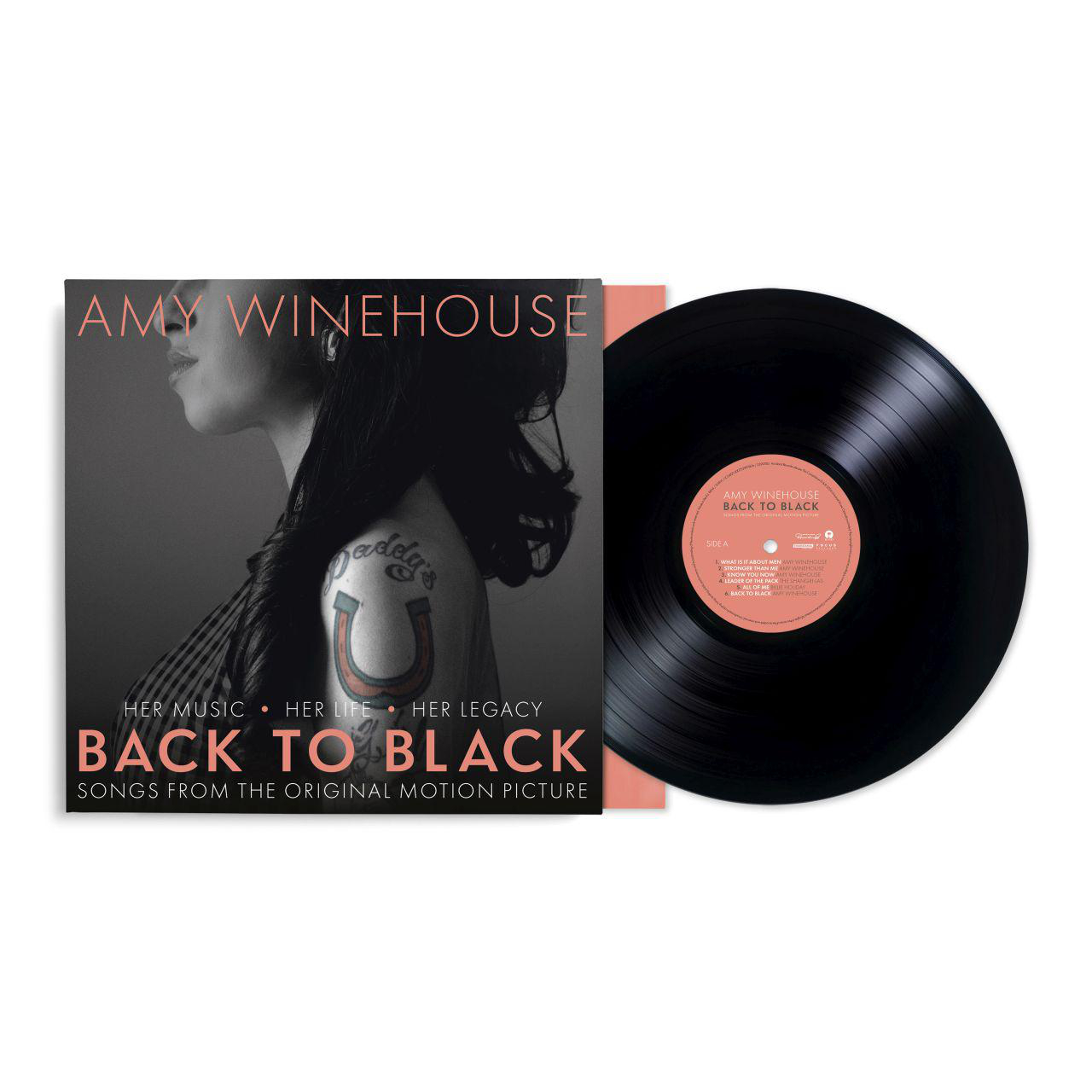 Back to Black Albumcover mit der Vinyl-Schallplatte.
