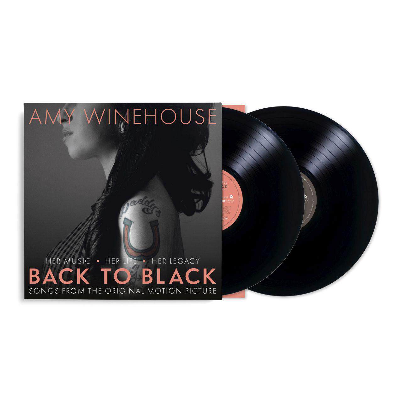 Albumcover und Vinyl-Schallplatten. Titel 'Back to Black' von Amy Winehouse. Schwarze Platten.