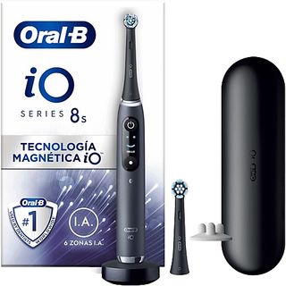 Cepillo eléctrico - Oral-B iO 8S, Con 2 Cabezales y 1 Estuche De Viaje, Diseñado Por Braun, Negro