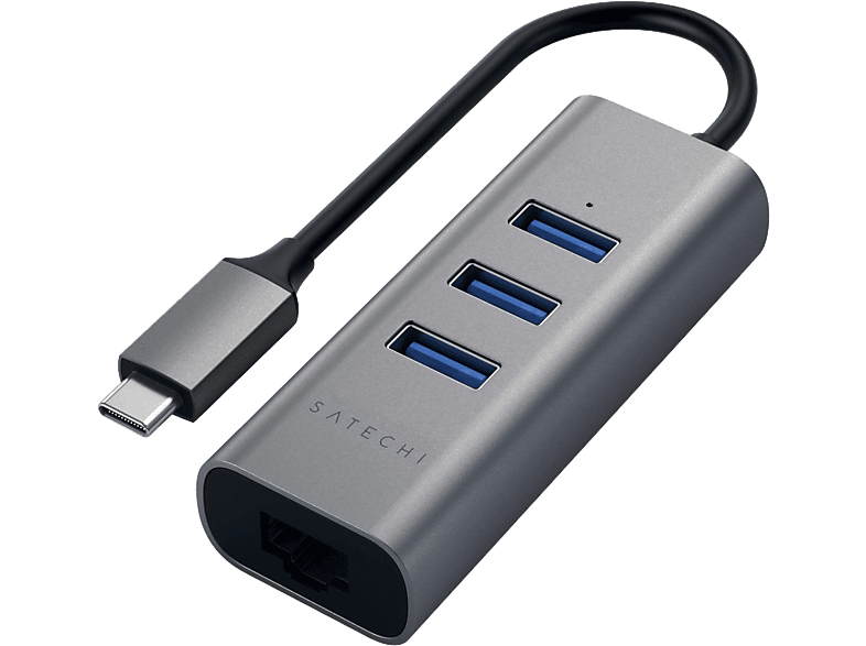 SATECHI USB Type-C multiport adapter, alumínium, 3xUSB-A 3.0, LAN, asztroszürke (ST-TC2N1USB31AM)