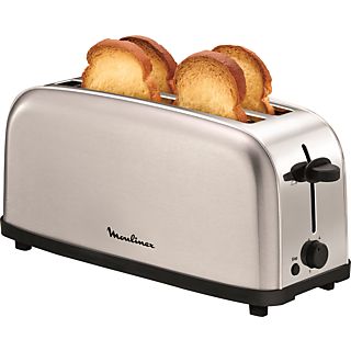 Tostadora - Moulinex Classic LS330D11, 1400 W, 2 Ranuras Extralargas, 6 Niveles de tostado, Bandeja recogemigas, Botón Stop, Acero Inoxidable