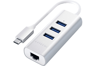 SATECHI USB Type-C multiport adapter, alumínium, 3xUSB-A 3.0, LAN, ezüst (ST-TC2N1USB31AS)