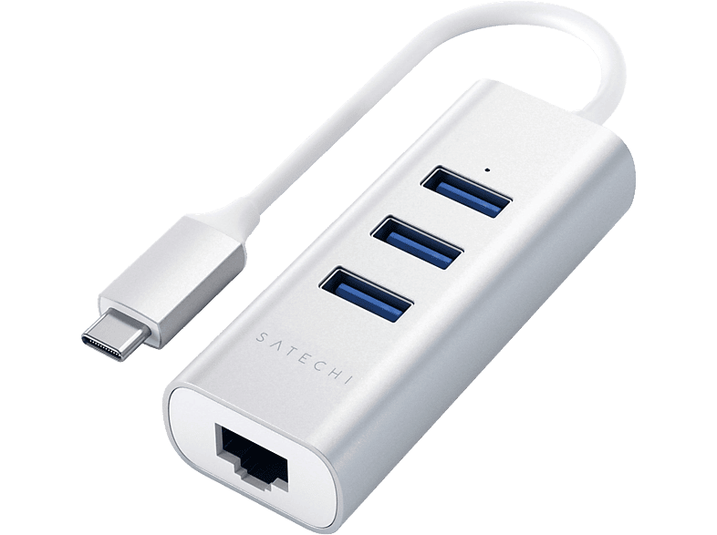 SATECHI USB Type-C multiport adapter, alumínium, 3xUSB-A 3.0, LAN, ezüst (ST-TC2N1USB31AS)