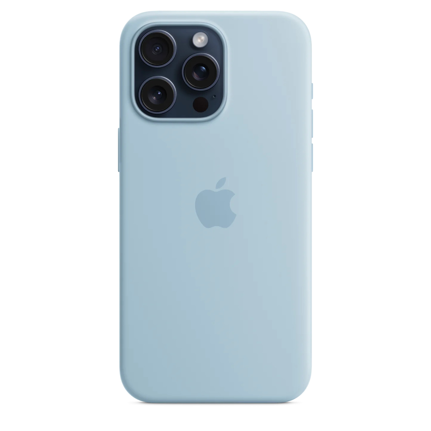 Un iPhone bleu clair avec trois objectifs d'appareil photo et un logo Apple.